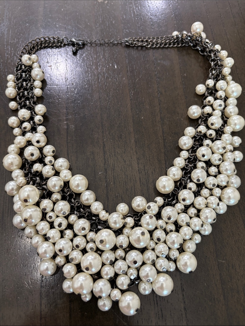 Classic Pearl Cluster Statement Necklace - White